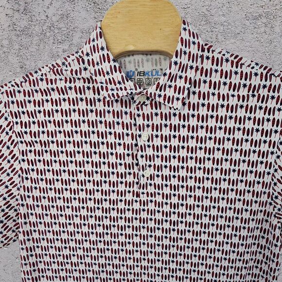 Ibkul Men's Nylon Short Sleeve Polo Surfboard‎ & Palms Red/Navy UPF 50+ Size XL - Picture 1 of 10
